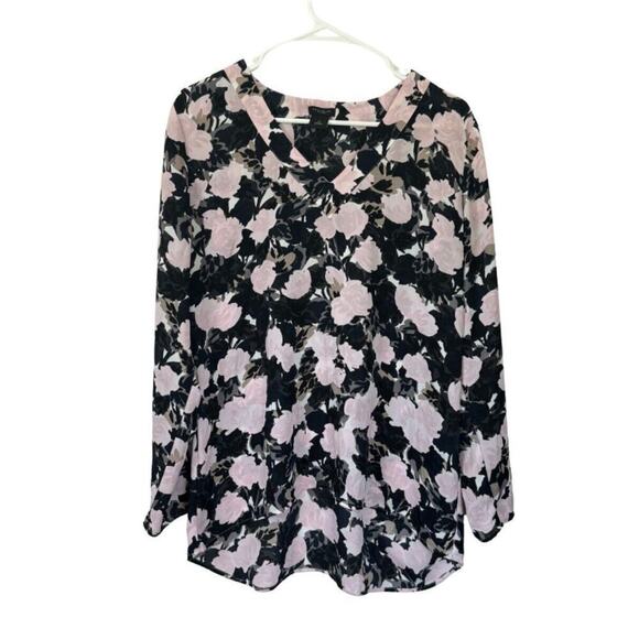Womens Ann Taylor Size M Oversized Flowy Pink Watercolor Floral Sheer Blouse‎ - Picture 1 of 9